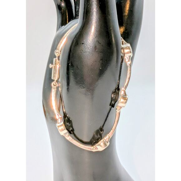 VTG 925 Sterling Bezel Set CZ Bar Link Tennis 7" Slide In W/ Safety Bracelet - Picture 2 of 9